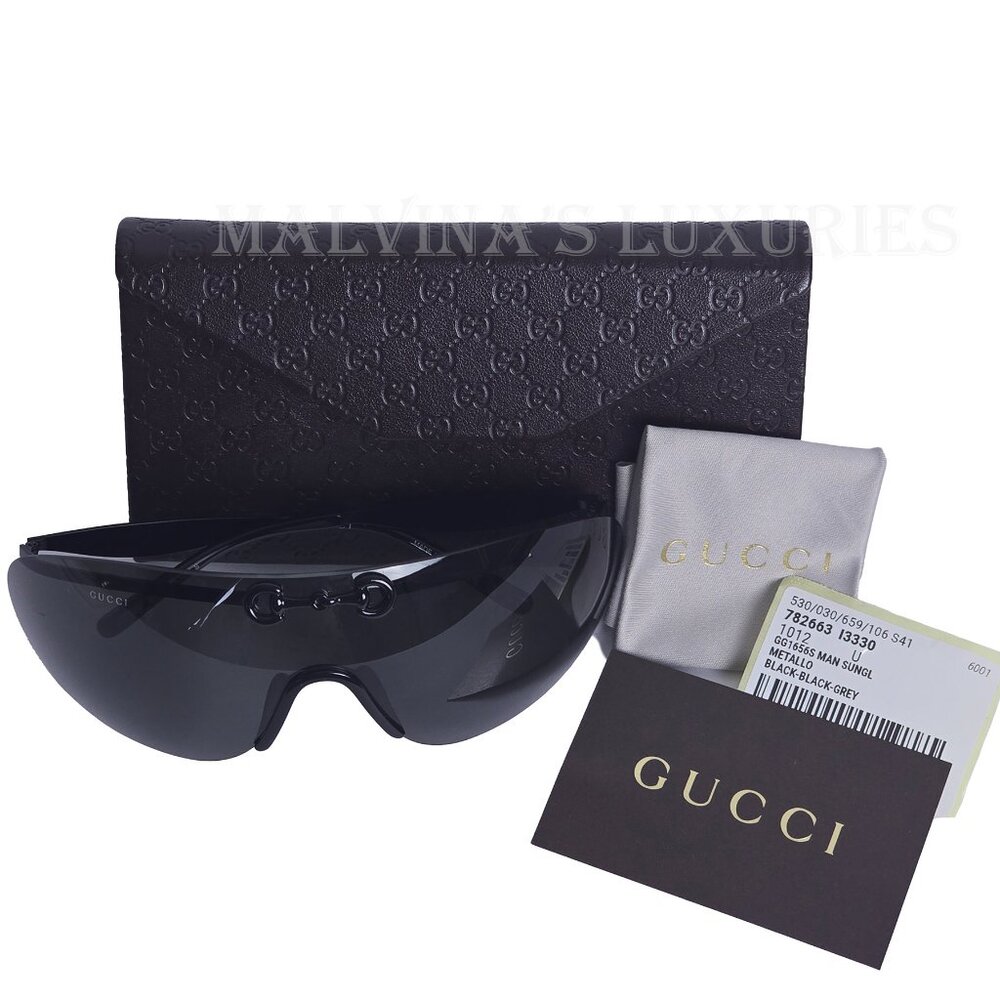 GUCCI SUNGLASSES GG1656S BLACK HORSEBIT OVERSIZED SHIELD UNISEX - Picture 15 of 15